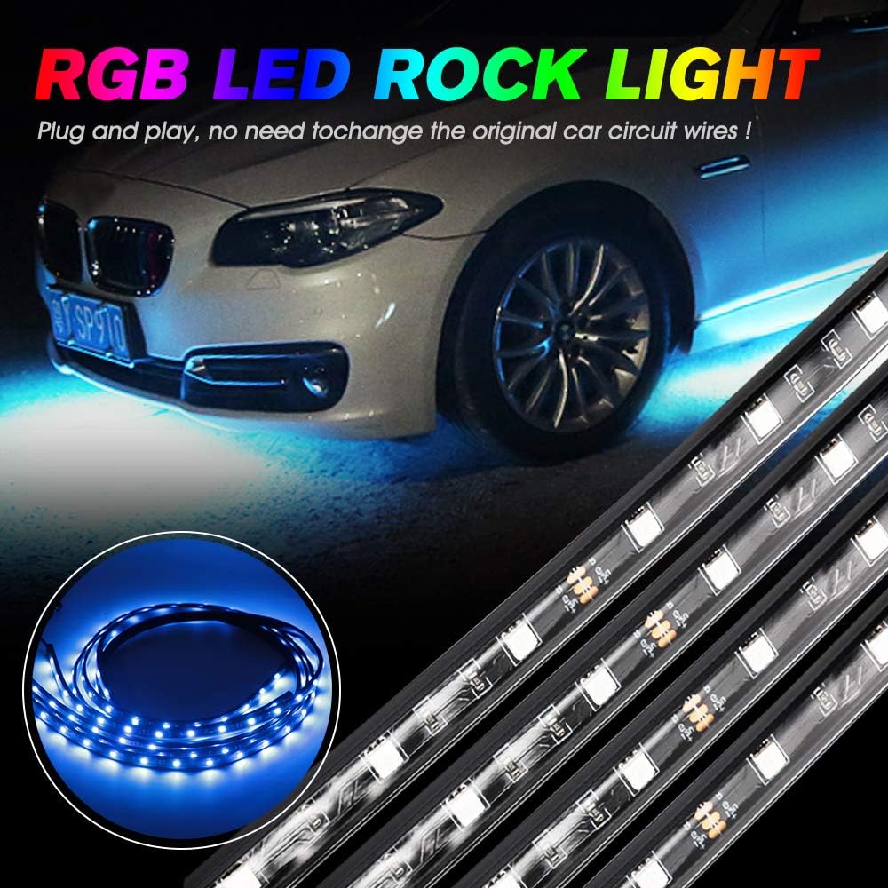 NOVSIGHT Car RGB LED Neon Accent Strip Lights Kit Underglow Underbody System Glow Lighting Strips Light w/Sound Active Function Wireless Remote Control Waterproof Vehicle LED Atmosphere Lamp