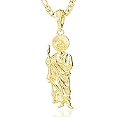 BSMCXB 14K Gold Plated Saint Jude Pendant Necklace Religious Charm Jewelry San Judas Tadeo Medalla Cadena Oro Laminado