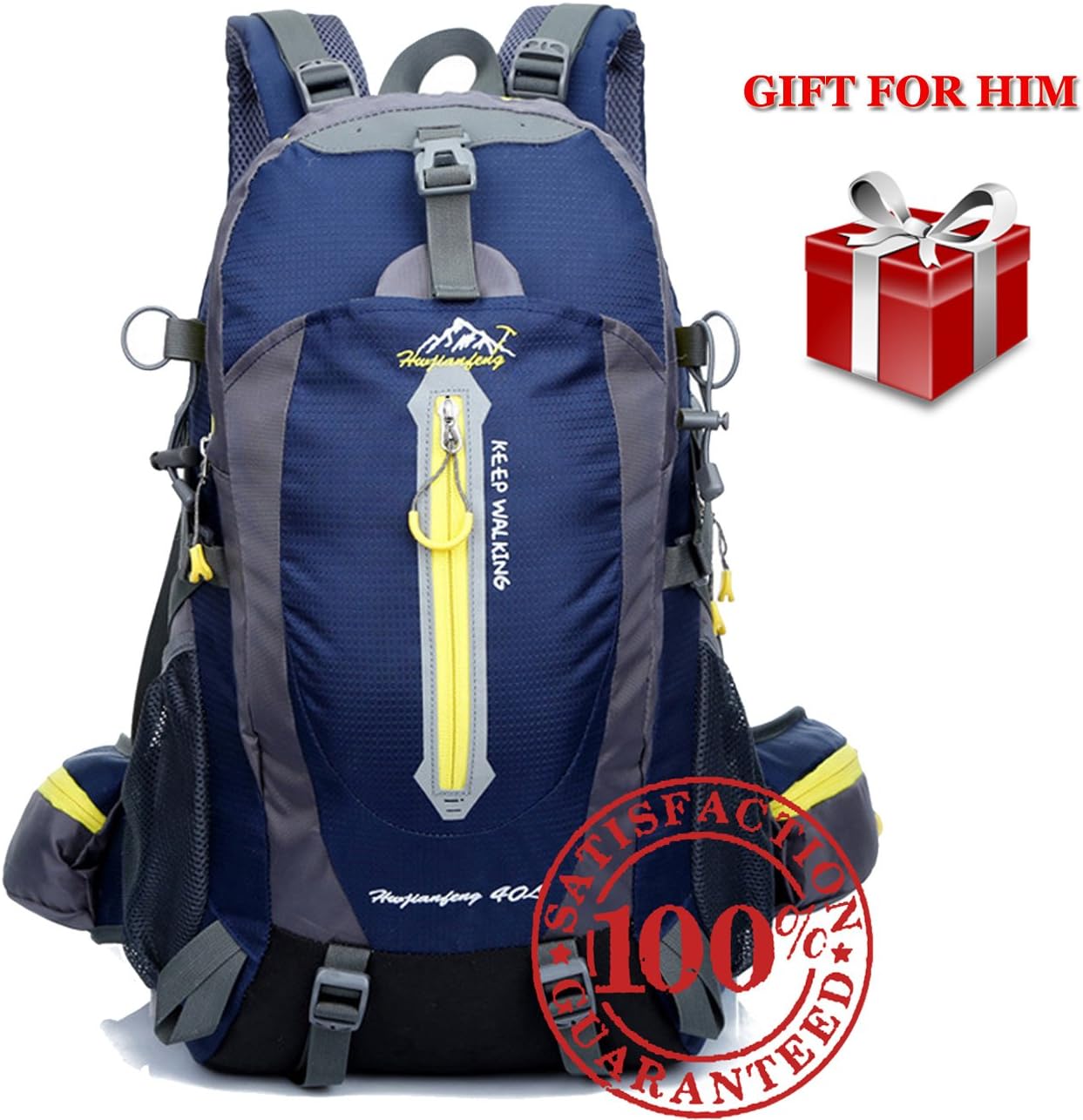 Hiking Backpack Small - 40 Liter Weekend Daypack for Youth Boys Men, Ultra Light Waterproof Overnight Camping Trip Rucksack Cycling Carry on Pack, Birthday Valentines Father’s Day Gift for Him, Navy