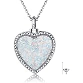 ZADIUA Heart Moonstone Locket Necklace 925 Sterling Silver Opal/Cross/Start Moon Urn Necklaces for Ashes Heart Locket that Holds Pictures for Women Jewelry Memorial Gifts for Women Mom