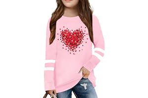 LAZYCHILD Kids Valentine Shirt Girls Valentines Day Shirts Heart Graphic Long Sleeve Striped Tee Tops 5-14 Years