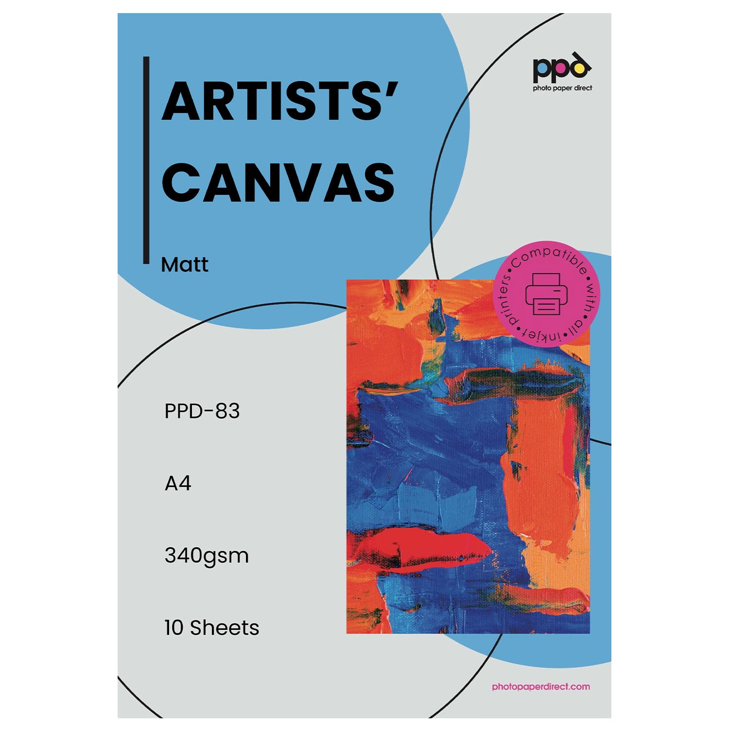 PPD A4 x 10 Inkjet True Art Matt Canvas - 100% Cotton Fine Art Textured Photo Paper PPD-83-10 (Package may vary)