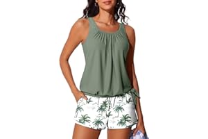 Summer Mae Blouson Women’s Tankini Swimsuits with Shorts Tummy Control Bathing Suits Side Pockets