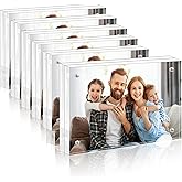 PUREZON 4x6 Acrylic Picture Frames, 6 Pack Double Sided Magnetic Picture Frames, 20mm Thicker Frameless Clear Photo Frame, Acrylic Photo Frame Freestanding for Desktop Display