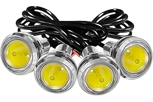 JRQLOV 4Pcs 23mm COB DC 12V Eagle Eye LED Car Fog DRL Daytime Running Light Car ATV Camper Trunk Motorcycle Marker Lights Lamp Tail Reverse Fog Light Signal Lamp (White)