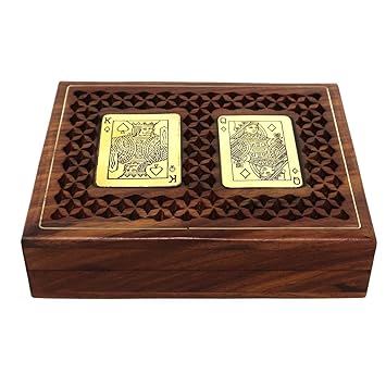 Toyinngg Antique Look Handmade Wooden Playing Cards Storage Box Case Holder for 2 Decks