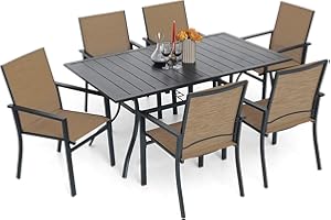 Anmutig 7 Pieces Outdoor Patio Dining Set for 6 Patio Dining Metal Chairs & 1 Rectangle Outdoor Dining Table with 1.57" Umbrella Hole for Backyard Bistro Outdoor Furniture Garden
