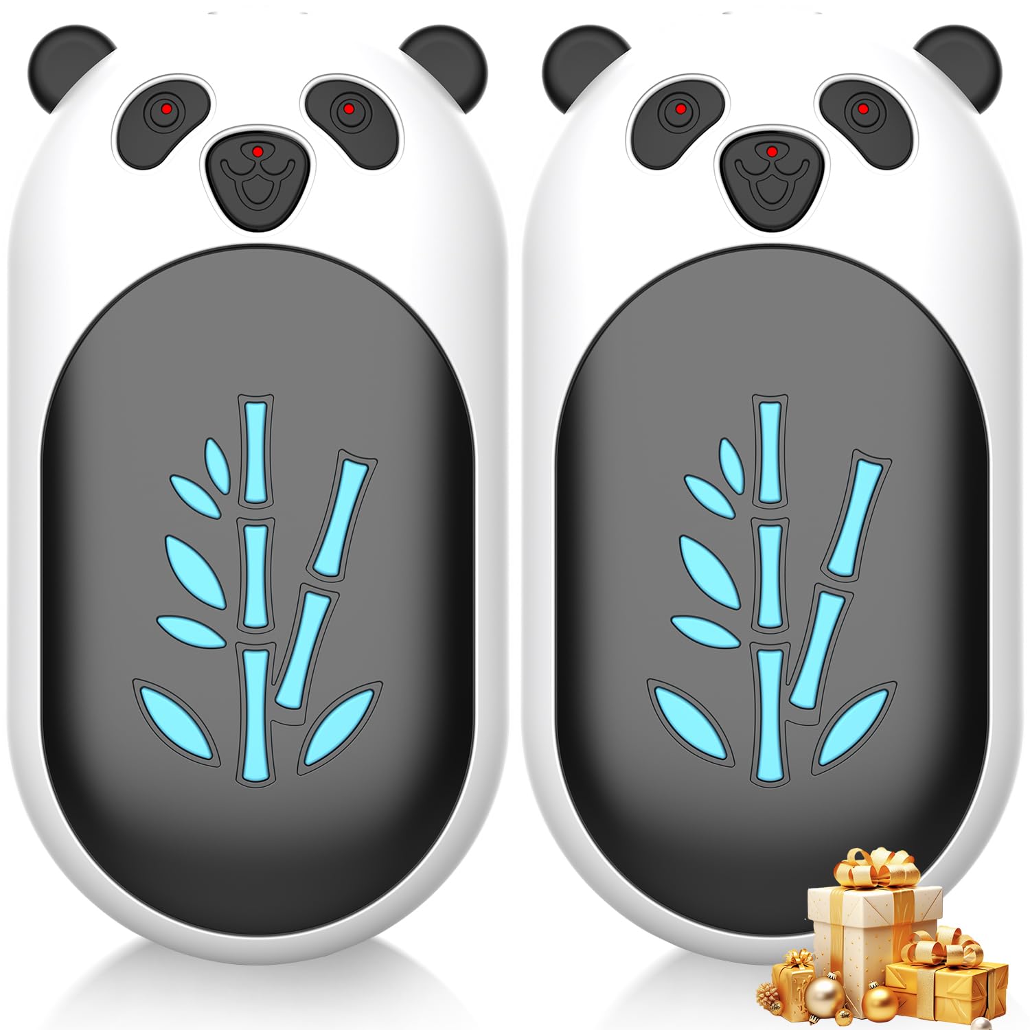 Enituo Hand Warmers Rechargeable 2 Pack, 3 Levels Heating 6000mAh Portable Electric Handwarmers, Cute Panda Pocket Heater Xmas Warm Gifts for Golf Hunting Hiking Camping Outdoor Activities - Black