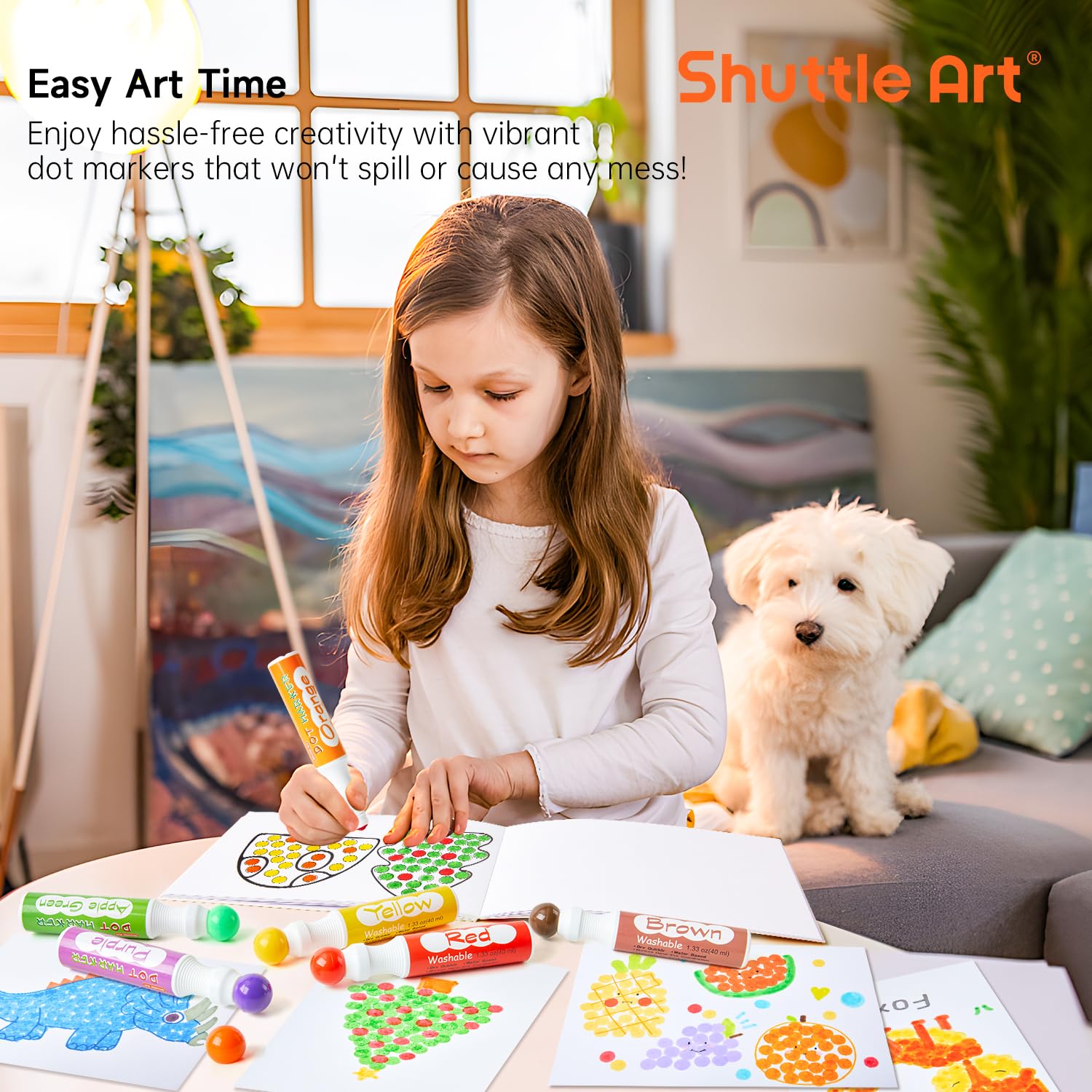 Shuttle Art Dot Markers, 14 Colors Bingo Daubers with 135 Patterns, 5 Activity Books, Educational Set With Art Activities,Non-Toxic Washable Coloring Markers