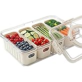 [Dishwasher Safe] Salad Bar Containers for Fridge, Veggie Containers for Refrigerator, Salad Prep Containers for Fridge, Veggie Tray with Lid, Storage & Organizer for Fruit, Berry, Produce Keeper