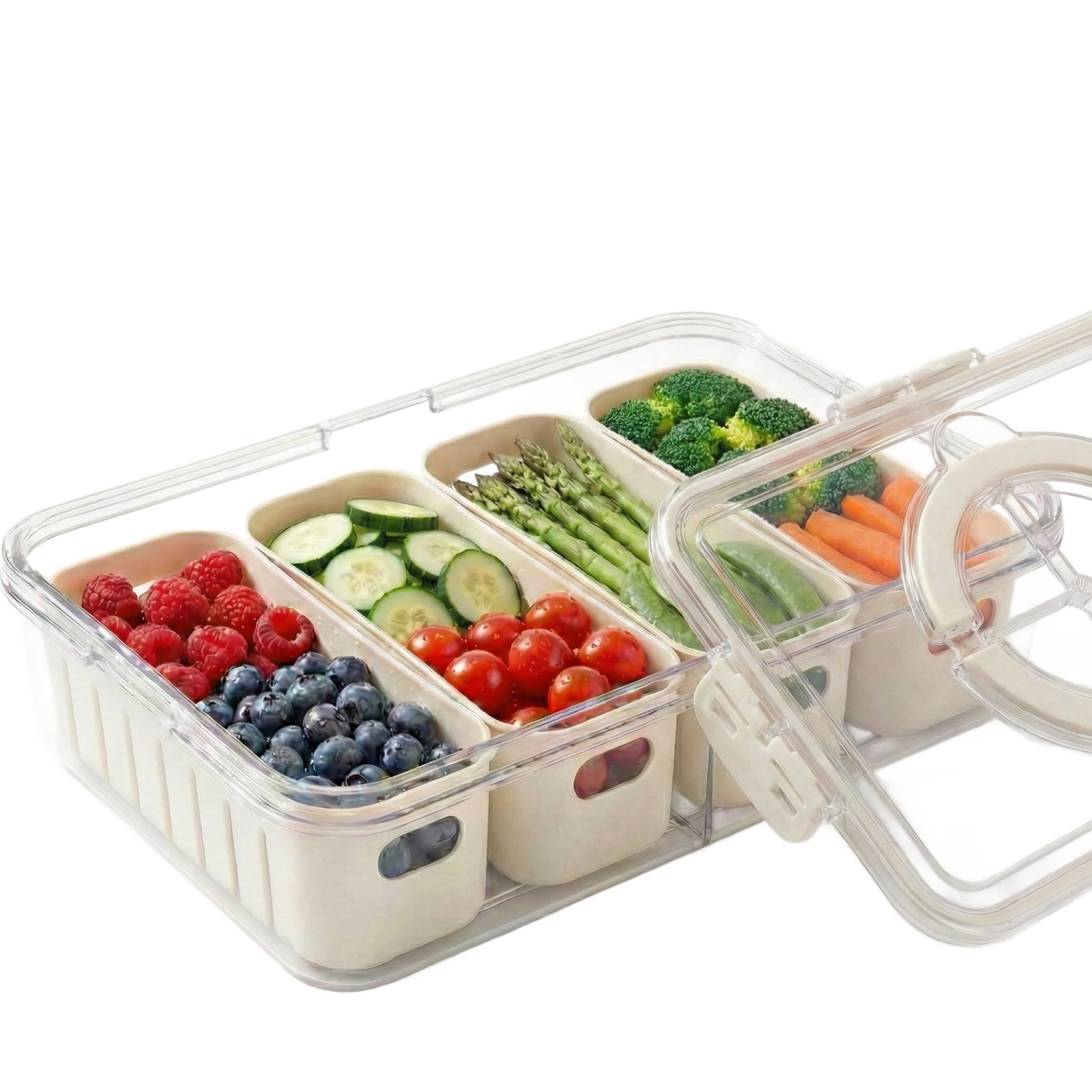 Photo 1 of [Dishwasher Safe] Salad Bar Containers for Fridge, Veggie Containers for Refrigerator, Salad Prep Containers for Fridge, Veggie Tray with Lid, Storage & Organizer for Fruit, Berry, Produce Keeper
