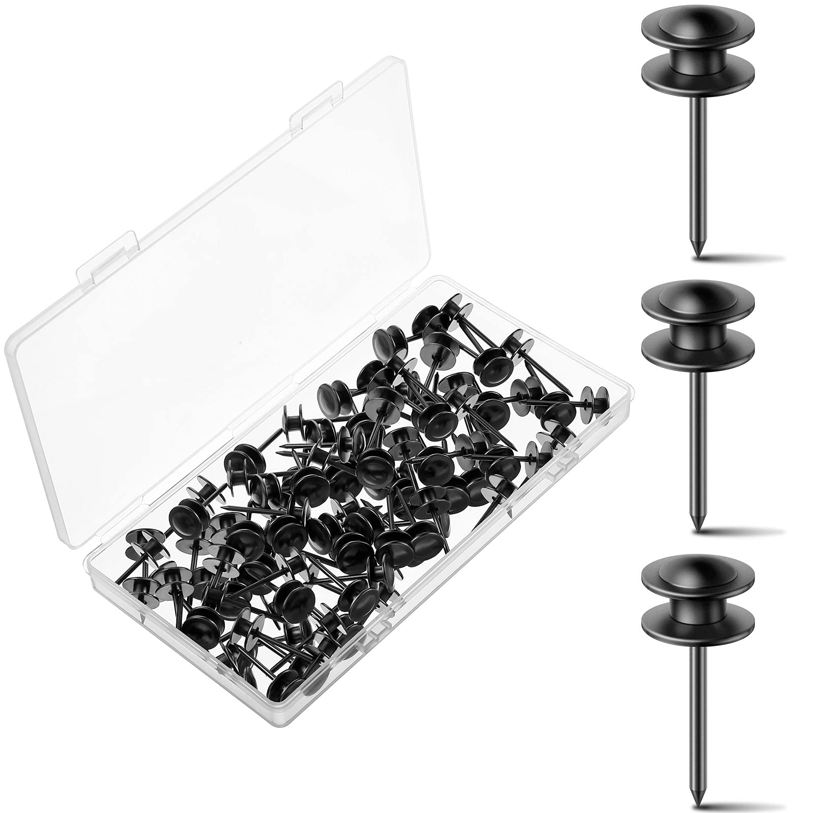 Hotop 50 Pcs Double Headed Picture Hangers Nails Small Head Hanging Nails Picture Photo Hanging Hook Pins Decorative Nail Hook Hangers for Home Office School (Black)