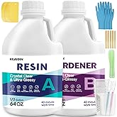 Kcaidin Epoxy Resin, 1 Gallon/128OZ Crystal Craft, Self-Leveling Bubbles Free Resin and Hardener, for Art DIY, Jewelry, Molds,Tables & Countertops, Easy 1:1 Mix, DIY Crafts Gifts for Men