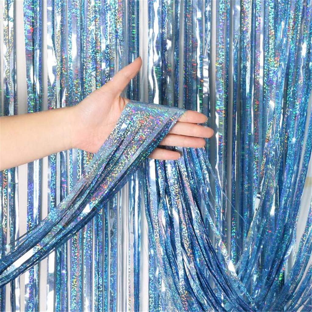1pc Foil Curtains Fringe Curtains Metallic Tinsel Curtains for Baby Shower Gender Reveals Photo Props-Chrome Metal Shimmer Curtain for Birthday Wedding Party (Light Blue, M)