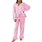 Arssm Womens Gingham Pajama Set 2 Piece Plaid Button Down Long Sleeve Shirt and Pants Pjs Lounge Set Outfits