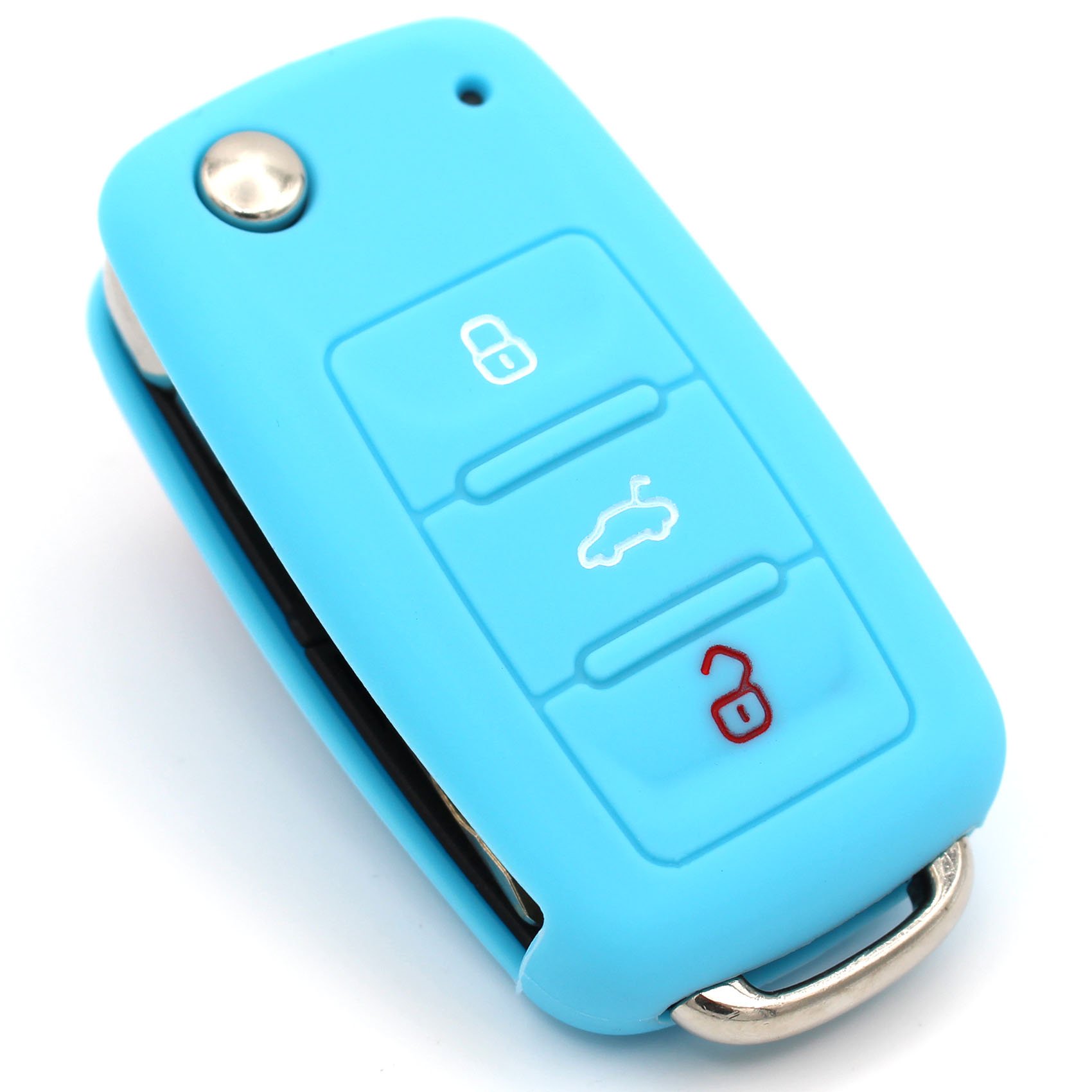 Finest-Folia VA Key Cover for 3 Buttons Car Key Silicone Cover Light Blue