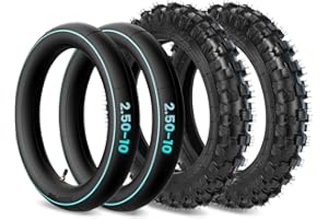 CALU LUKY 2.5-10" Off-Road Tire and Inner Tube Set, Dirt Bike Tire with 10-Inch Rim and 2.5/2.75-10 Dirt Bike Inner Tube Heavy Duty Compatiblewith Honda CRF50/XR50, Suzuki DRZ70/JR50, PW50(2 Set) ﻿