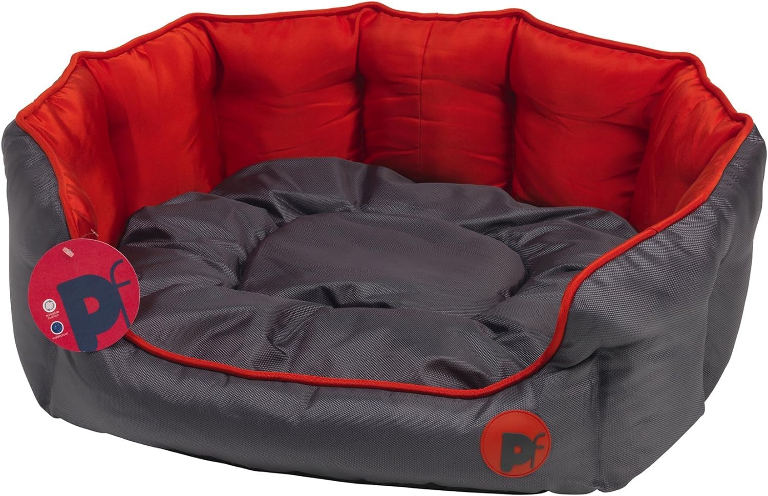 Petface Luxury Oval Oxford Dog Bed with Removeable Cushion, Machine Washable, Red, Medium (Pack of 1)