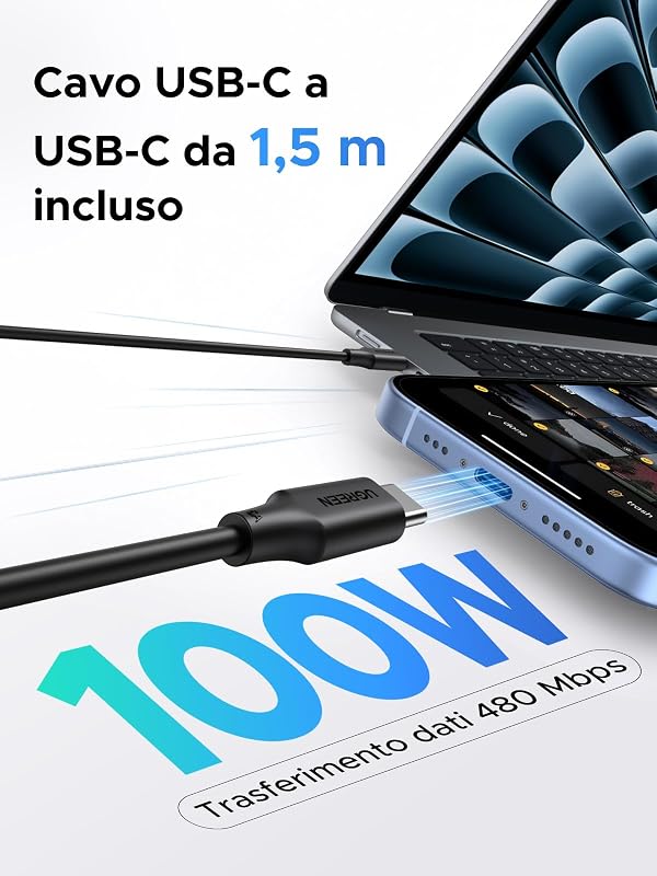 Zapix Caricatore USB C 45W PPS Ricarica Rapida iPhone con Cavo 1.5M