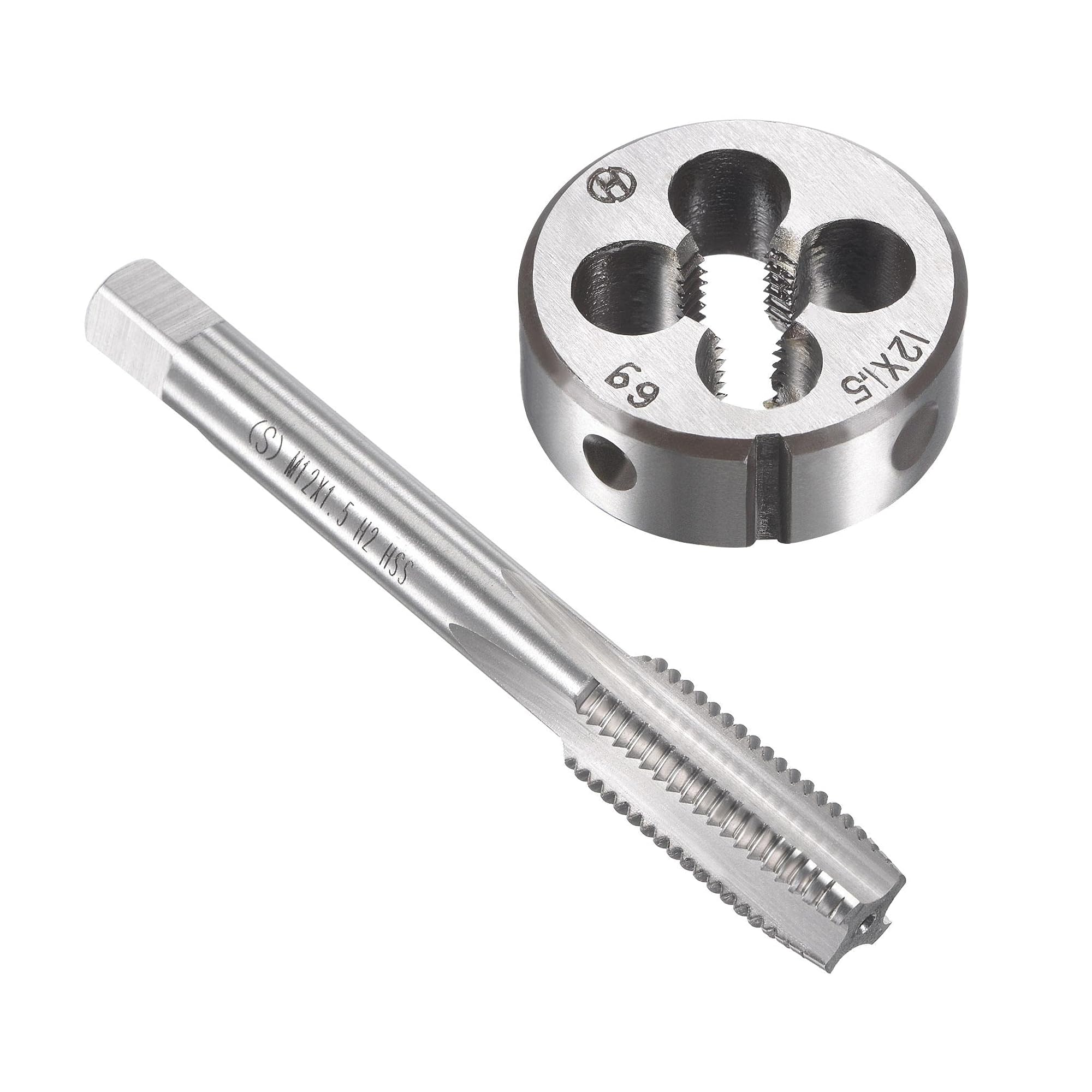 MACHSWON M12 x 1.5mm Metric Tap and Die Set - Machine Thread Screw Tap with Round Threading Die Kit for Thread Repair