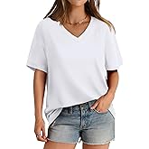 Aokosor Womens V Neck Short Sleeve T Shirts Summer Tops 2025 Casual Loose Tees Trending Now S-4XL