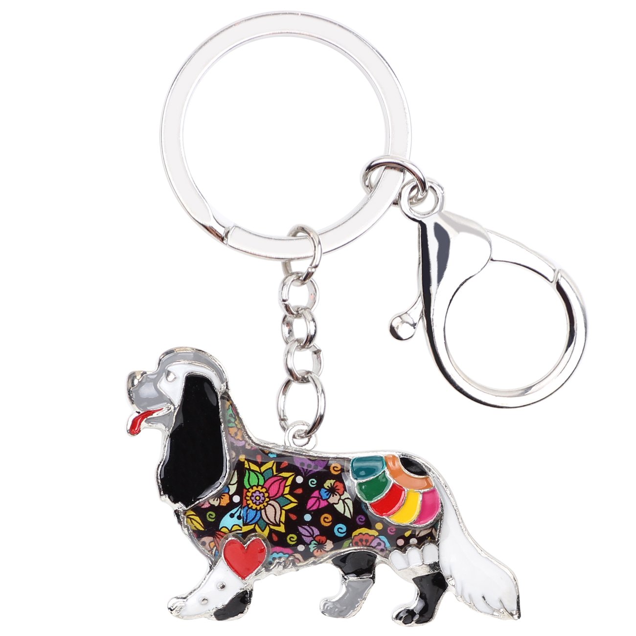 BONSNY Enamel Alloy Chain Cavalier King Charles Spaniel Dog Key Chains For Women Girl Car Purse bag Charms Gift (Gray)