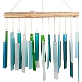 Blue Handworks Sea Glass and Driftwood Chime - Sandblasted Glass and Found Wood Hand Crafted Wind Chime