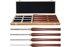 SIIIXS 4Pcs HSS Bowl Gouge Lathe Chisel Set with Side Grind, 1/4", 3/8", 1/2" and 5/8" Spindle Gouge for woodturning,Wood Lathe Bowl Turning Tools with Wooden Box