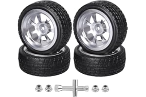 Hobbyfire Preglued OD 2.64" Aluminum Metal 12mm Hex Wheels and Tires for 1/10 On Road Racing Car Drift Compatible with Traxxas Tamiya HPI Redcat HSP, Set of 4 (Color A)