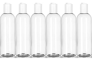 ljdeals 8 oz Clear Plastic Empty Bottles with White Disc Top Caps, Refillable Containers for Shampoo, Lotions, Cream and More Pack of 6, BPA Free, Made in USA