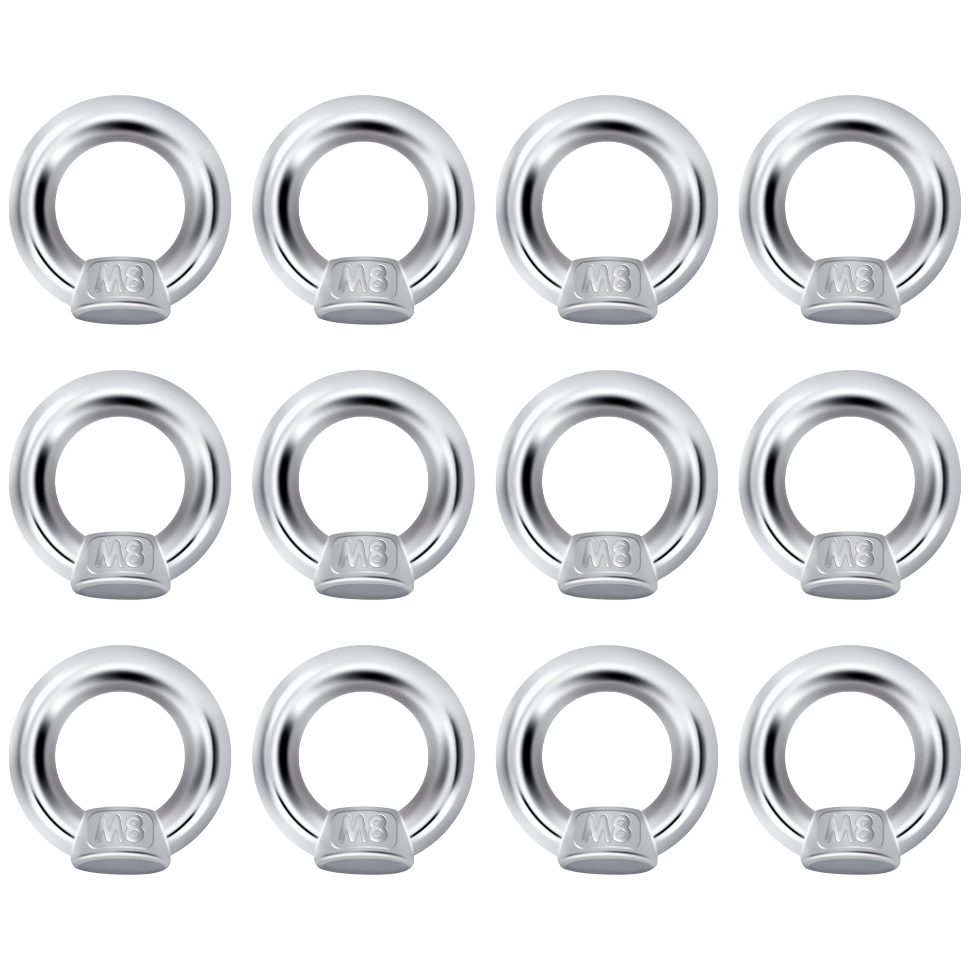 QIMEI-SHOP Lifting Eye Nut M8 Ring Eye Nuts 304 Stainless Steel Female Threaded Nut Fastener for Lifting Accessories 12 Pcs