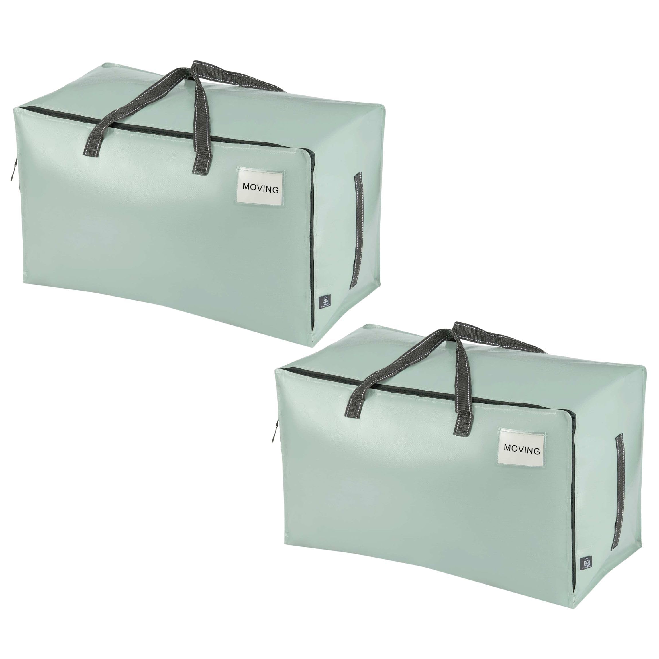 VENO 2 Pack Heavy-Duty Oversize Large Storage Bag Organizer with Zips and Tag Pocket for Moving, Clothes Storage, Laundry Bag, House Essentials, Sustainable, Water-Resistant (Light Green, 2 Pack)