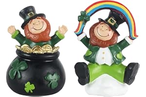MEETYAMOR St Patricks Day Decorations, 2 PCS Irish Person Figurine for St Patricks Day Decor, Irish Green Clover Pot of Gold Figurines Standing for Home Table Mantel, St Patrick's Day Decorations