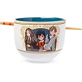 Silver Buffalo Harry Potter Trio Anime Style Ceramic Ramen Noodle Rice Bowl with Chopsticks, Microwave Safe, 20 Ounces
