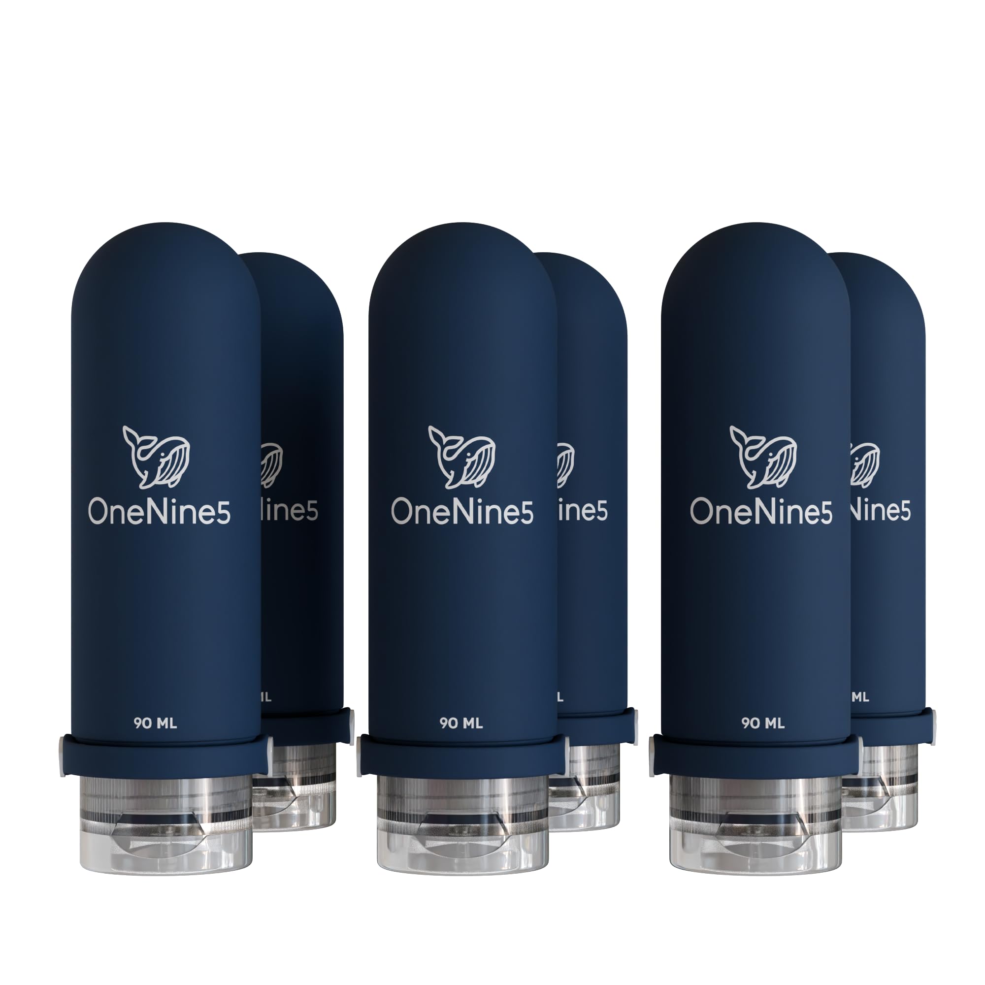 OneNine5 6-Pack of 65ml Blue Silicone & Reusable Travel Bottles. TSA/Airline Approved. With Squeezy, Refillable & Leak-Proof Design. For Toiletries & Cosmetics. — image 1