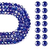 Cheriswelry 10mm Faceted Glass Beads Strands Crystal Round Ball Loose Spacer Beads for DIY Crafts Necklace Earring Bracelet Jewelry Making Decor, Indigo (4 Strands)
