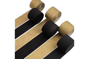 PartyWoo Crepe Paper Streamers 6 Rolls 492ft, Pack of Crepe Paper in Black and Gold Color, Black and Gold Streamers, Crepe Paper for Birthday Decorations, Party Decorations (1.8 in x 82 Ft/Roll)