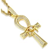 Wisbal Men's Eye of Horus Ankh Cross Necklace Brass Gold Plated Square Crystal Zircon Ankh Pendant