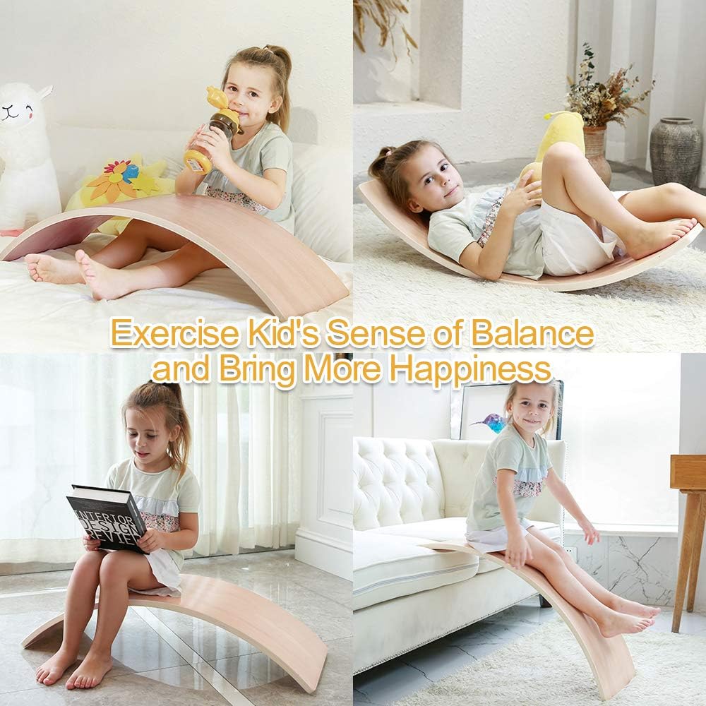 HAJACK Wooden Balance Board, Wobbel Curvy Board for Kids&Adults, Natural Wood Rocker Board, Great Kids Learning Toy for Body Training , Exercise and Physical Therapy for Home &Classroom（35 Inch Size）: Toys & Games