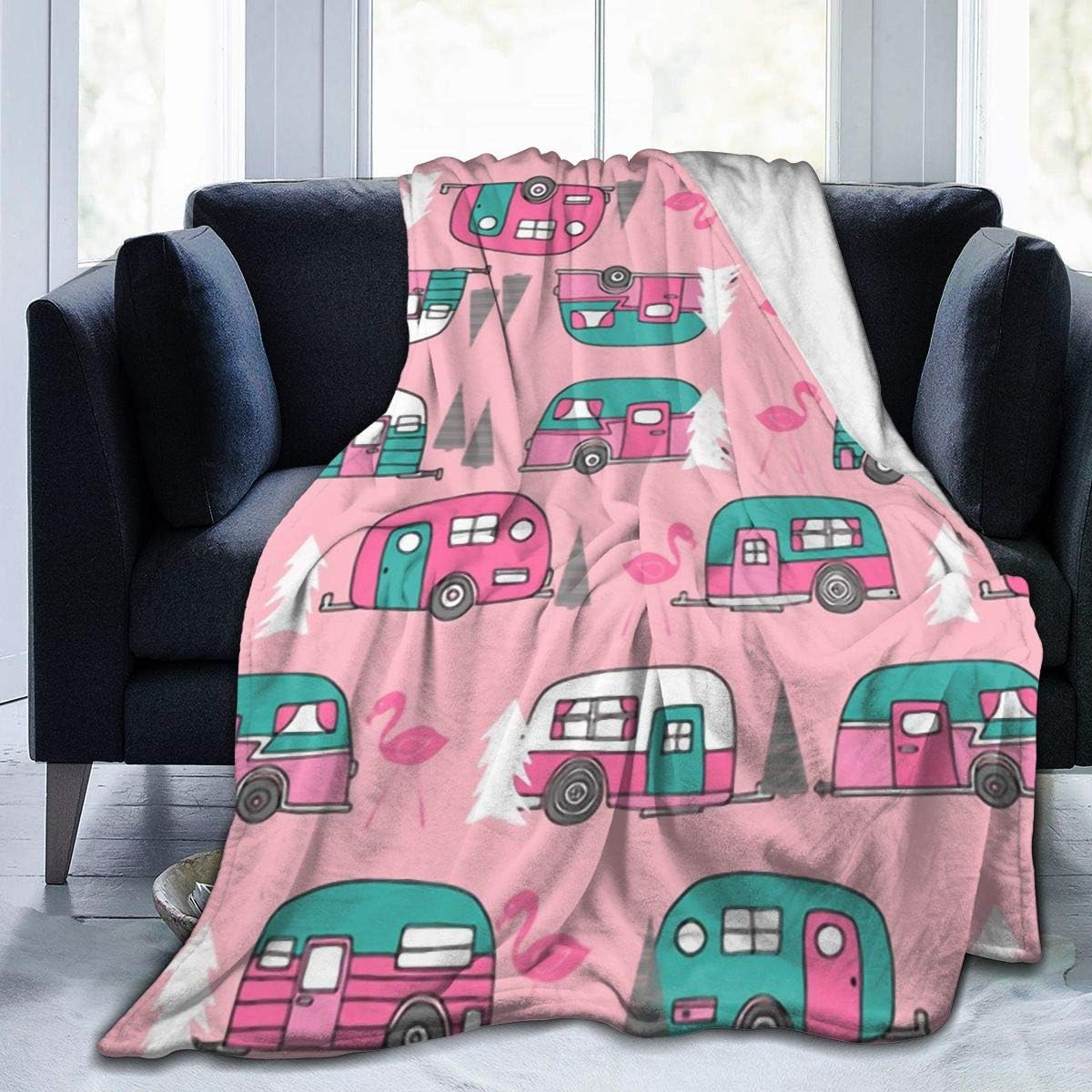 MJKII Throw Blankets, Camper Pink Retro Flamingo1 Pattern