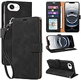 JHWVVTF for iPhone 16e Case Wallet, [RFID Blocking 4 Card Slots] Soft PU Leather Phone Cover, Wrist Strap, Shockproof Protective, Stand Flip Cases Cover for iPhone 16e 2025 (Black)