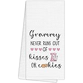 EGBTL Grammy Gifts Kitchen Towels, Mother's Day Grammie Grandma Gifts from Grandkids Dishcloths Dish Towel for Kitchen, Grammy Never Runs of Kisses or Cookies Decorative Hand Towels 16x24 Inches