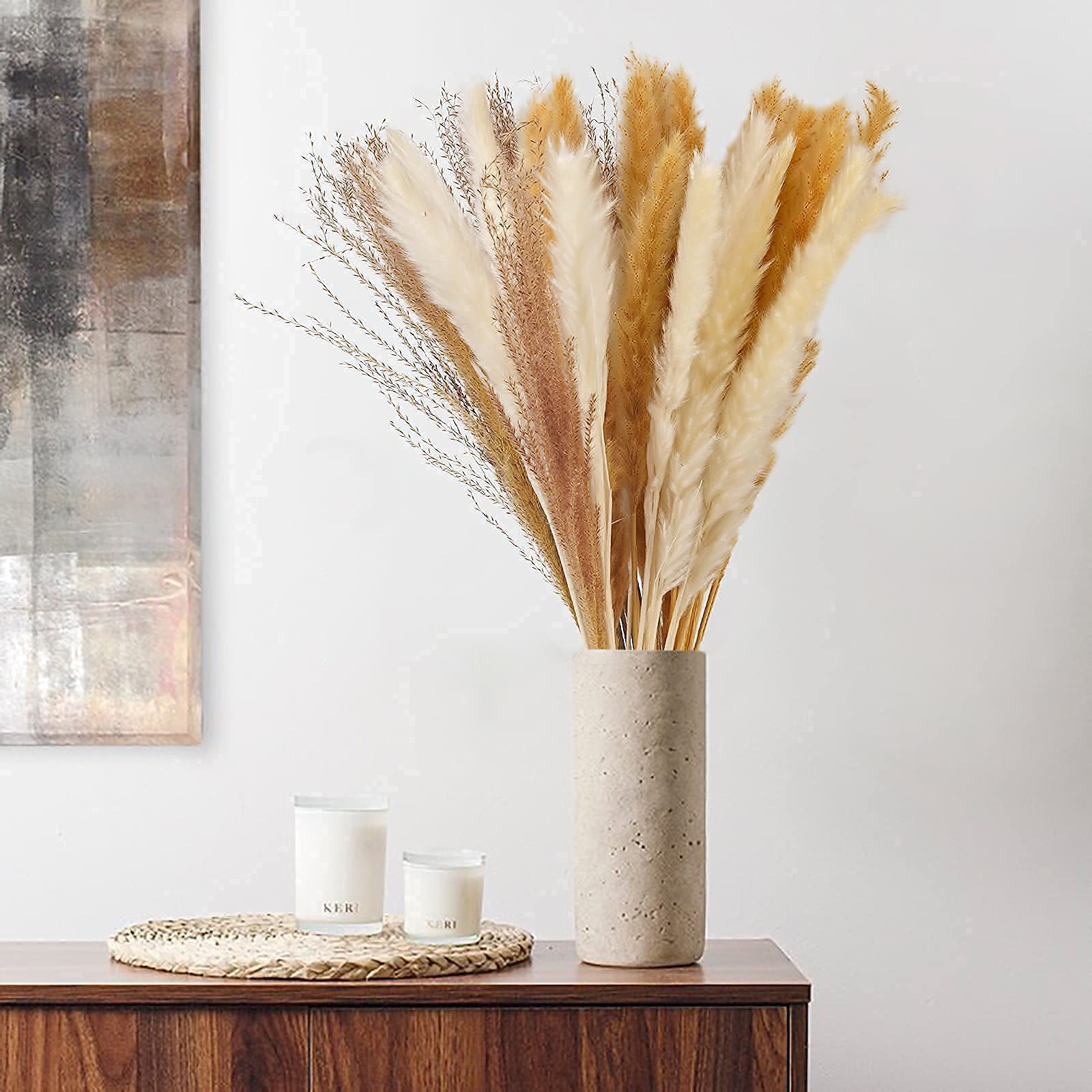 40pcs Natural Dried Pampas Grass Artificial - 60cm Fluffy Swinging Dried Flowers, Dried Flowers Bouquet for Boho Decor Arrangements Home Wedding