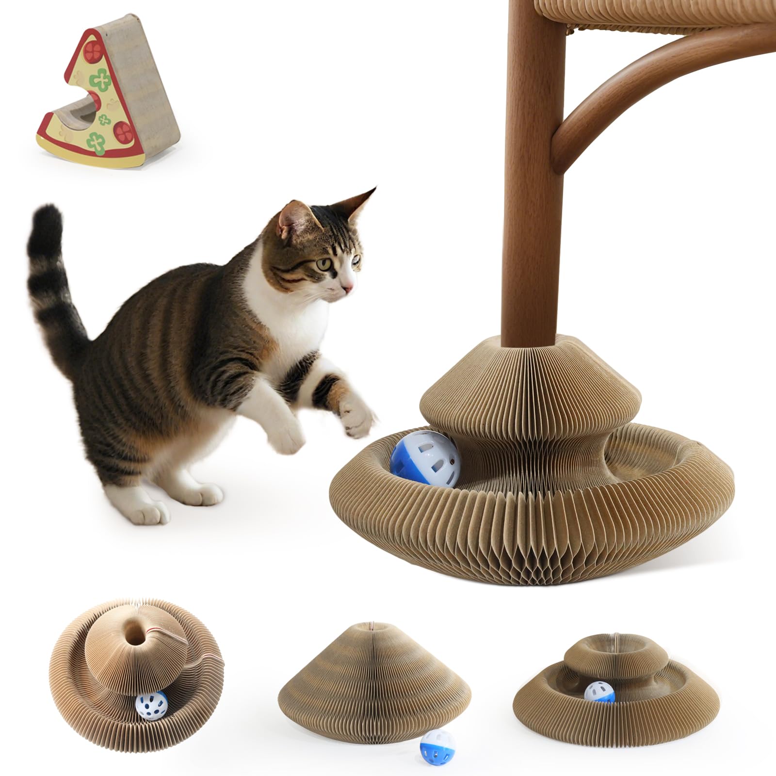 Photo 1 of ****only one part****LE YOU PET Kitty Kurlz Cat Scratcher Magic Organ Cat Scratching Board with Bell Ball,Foldable Accordion Kitty Curls Cat Scratcher,Kitty kurlz Cat Toy for Indoor Cats,Beige