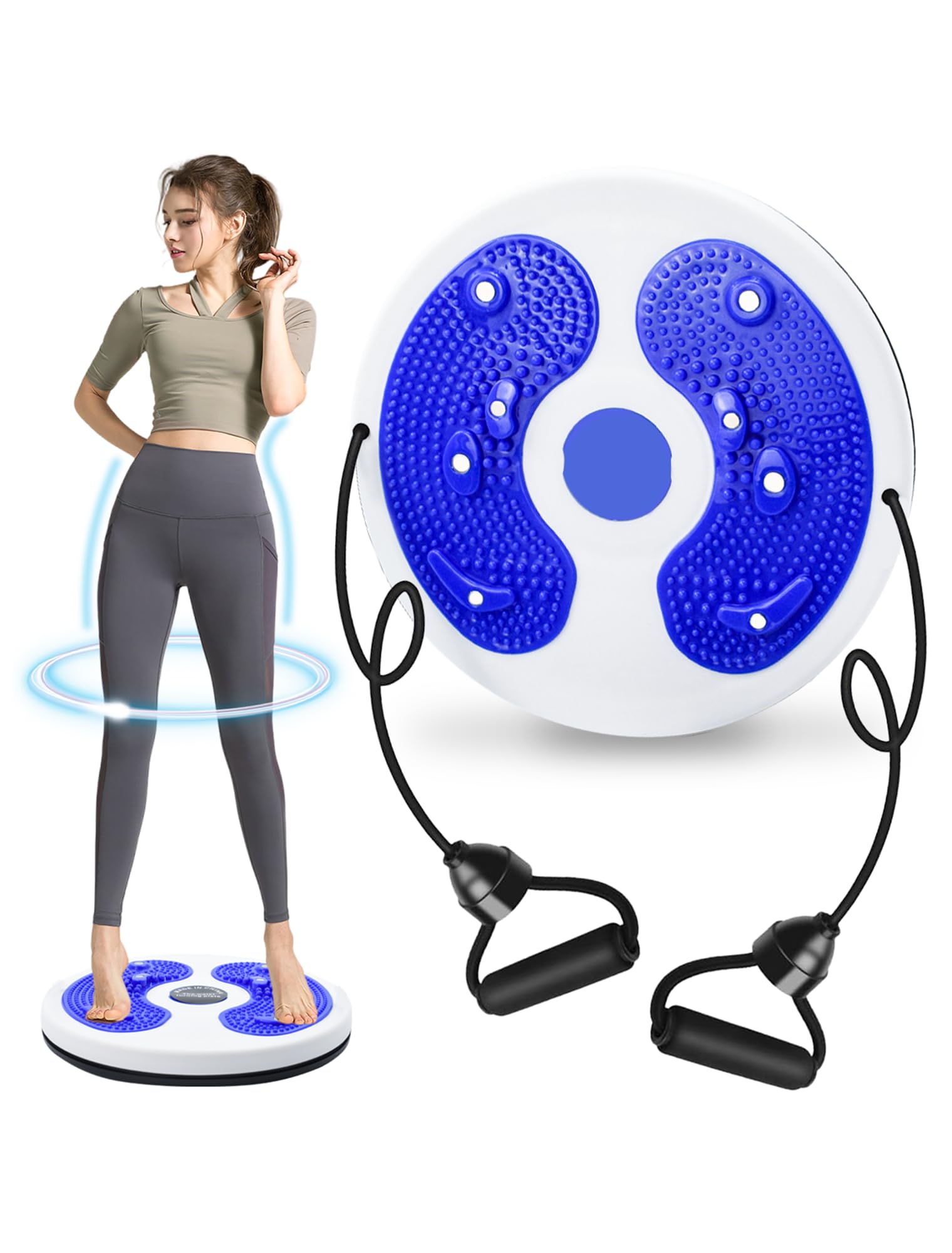 Kikuo Twist Waist Disc Board with Drawstring, Waist Slimming Multi-Functional Magnetic Balance Board Pedal, Resistance Bands Massage Foot Sole Home Gym Equipment, Aerobic Exercise Fitness Accessories