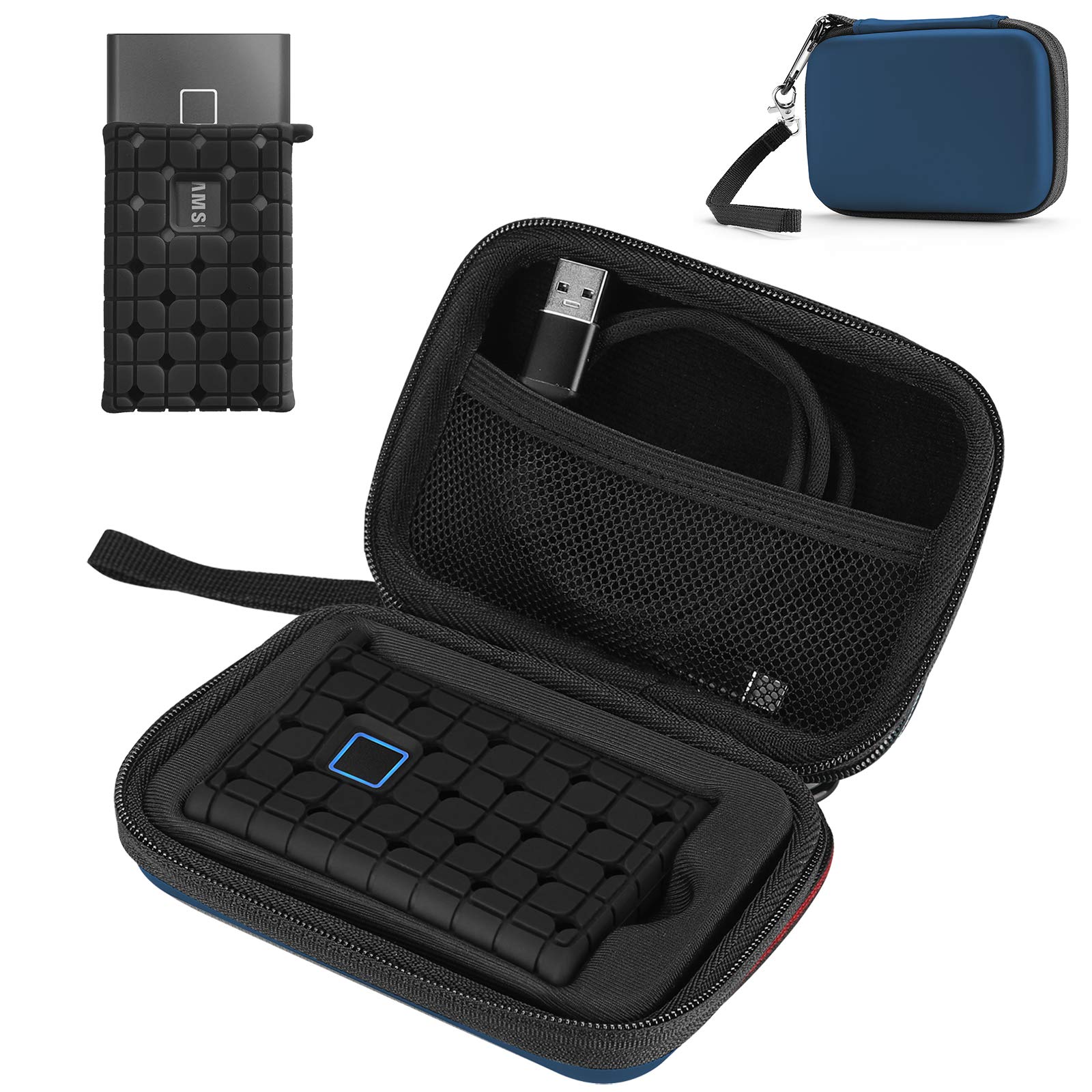 ProCase Shockproof Carrying Case + Silicone Cover for Samsung T7 / T7 Touch Portable SSD External Solid State Drives (500GB 1TB 2TB), Hard Shell Travel Storage Organiser -Navy