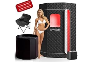 X-VITALIS Upgraded Steam Sauna Portable with Red Light Therapy with Ice Bath Tub for Home Personal Home Spa Contrast Therapy (Black)