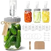 4-Pack Mason Jar Fermentation Kit With Four 32 Oz Jars And Plastic Lids | Complete Kit With Airlocks, Silicone Rings, Grommets, And Glass Weights For Simple Fermenting, Ideal For Beginners.