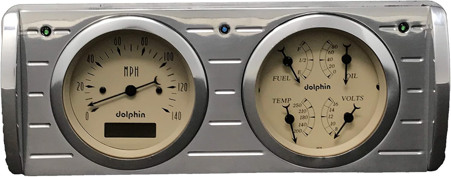 Dolphin Gauges Compatible with 1940 Ford Cars - 2 Gauge Dash Panel Insert - 3 3/8" Quad Style Programmable - Tan