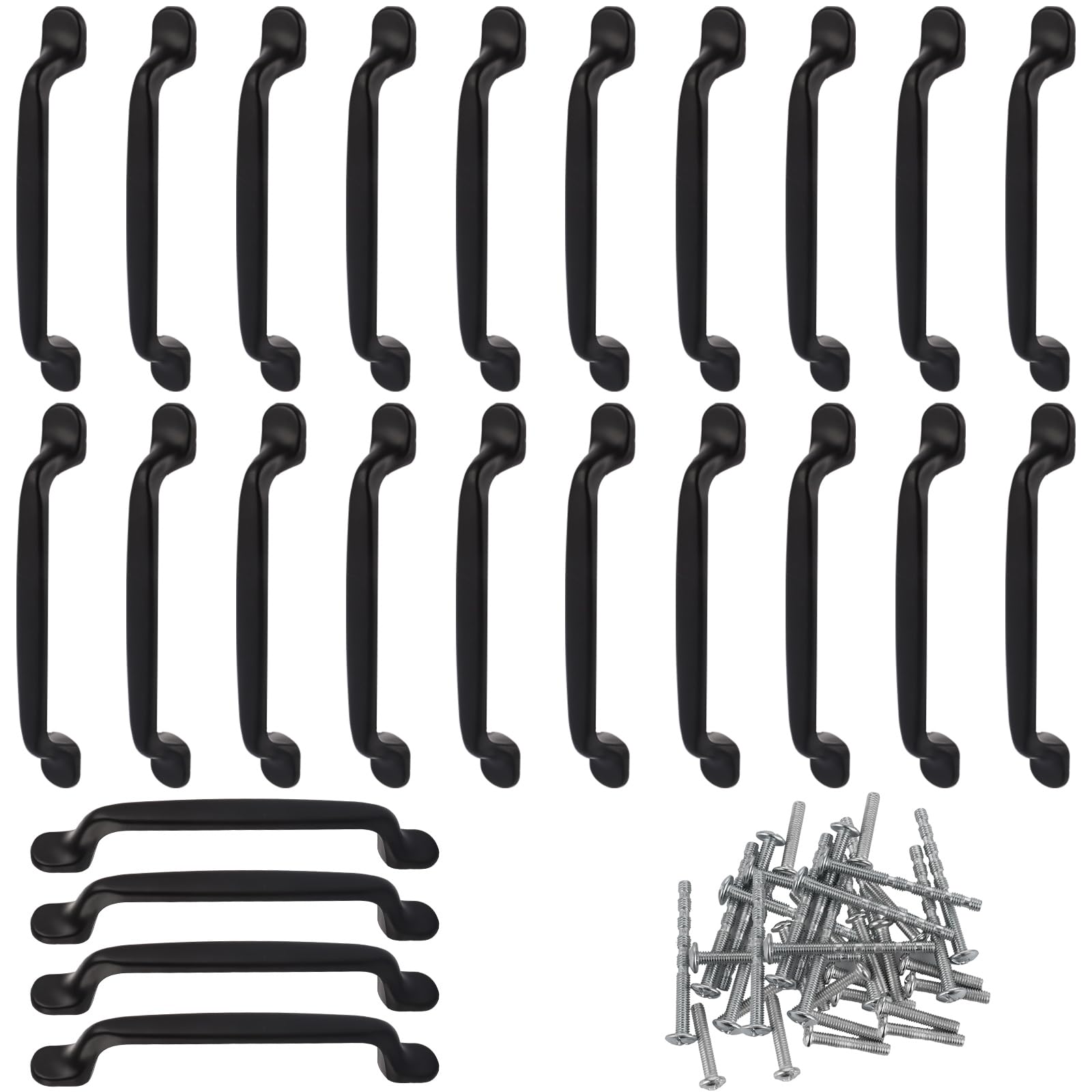 LDXDRU 24 Pack Black Kitchen Cupboard Handles, 128mm Hole Center Zinc Alloy Cabinet Hardware Drawer Pulls, 160mm Length Wardrobe Door Handles Pull for Bathroom Bedroom Furniture